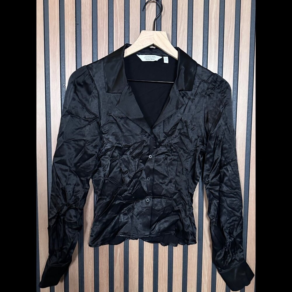& Other Stories Shirt 0 / XS Womens Black Satin Button Collared Blouse